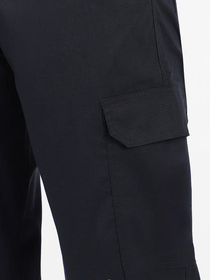 Men's Navy Blue Regular Fit Solid Cargo Chino Pant With 6 Pockets