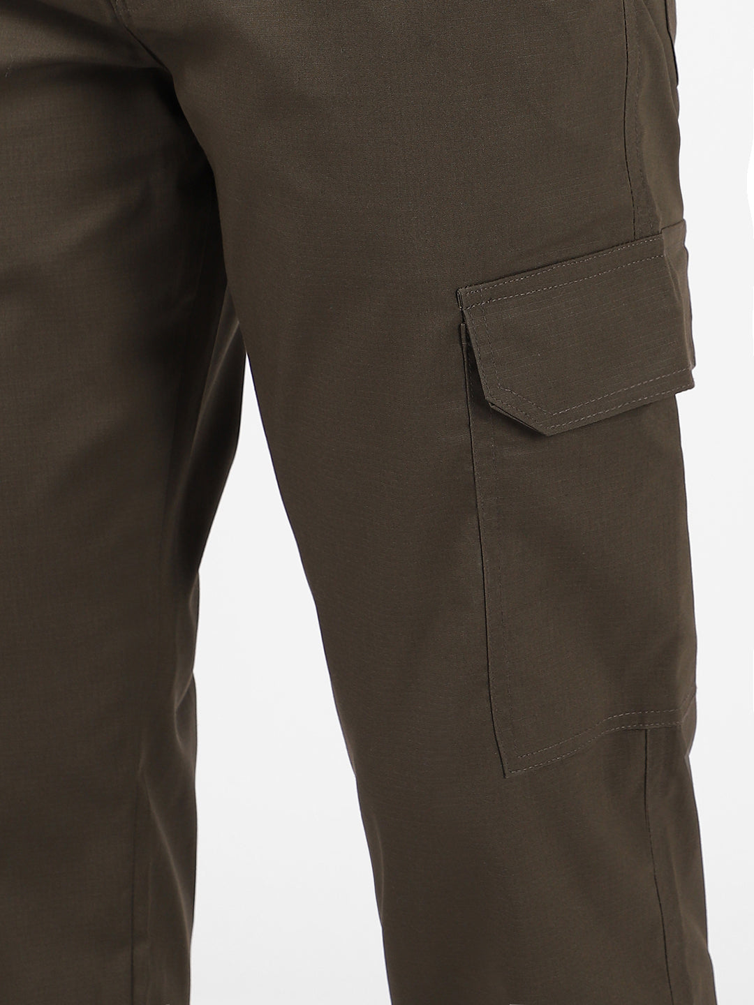 Men's Dark Olive Regular Fit Solid Cargo Chino Pant With 6 Pockets