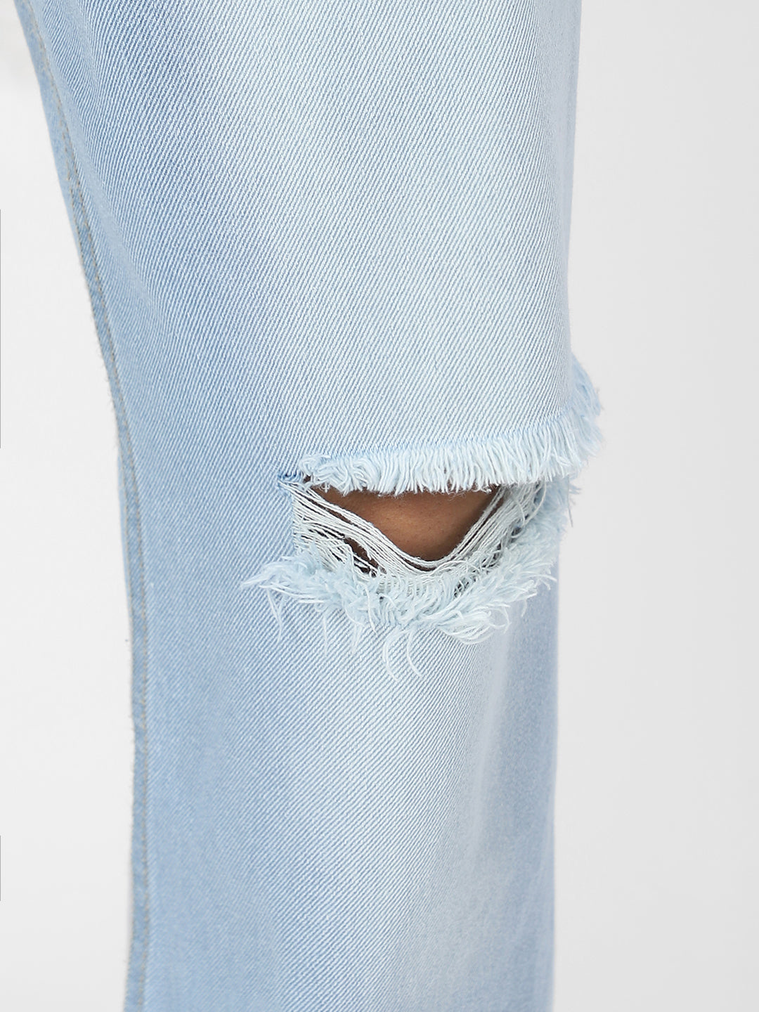 Men's Ice Blue Loose Baggy Fit Washed Distressed/Torn Jeans Non-Stretchable