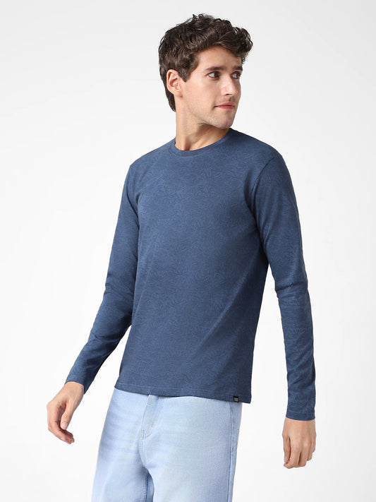 Men's Mood Indigo Printed Full Sleeve Slim Fit Cotton T-Shirt