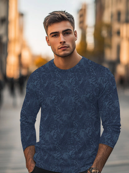 Men's Mood Indigo Printed Full Sleeve Slim Fit Cotton T-Shirt