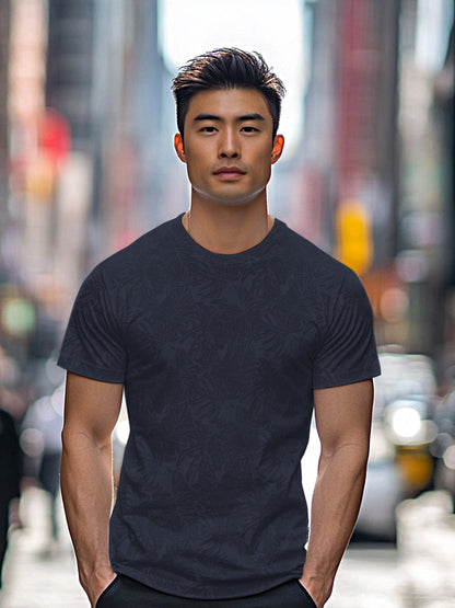 Men's Estate Blue Printed Half Sleeve Slim Fit Cotton T-Shirt