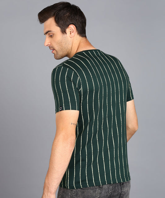 Men's Green Printed Round Neck Half Sleeve Slim Fit Cotton T-Shirt