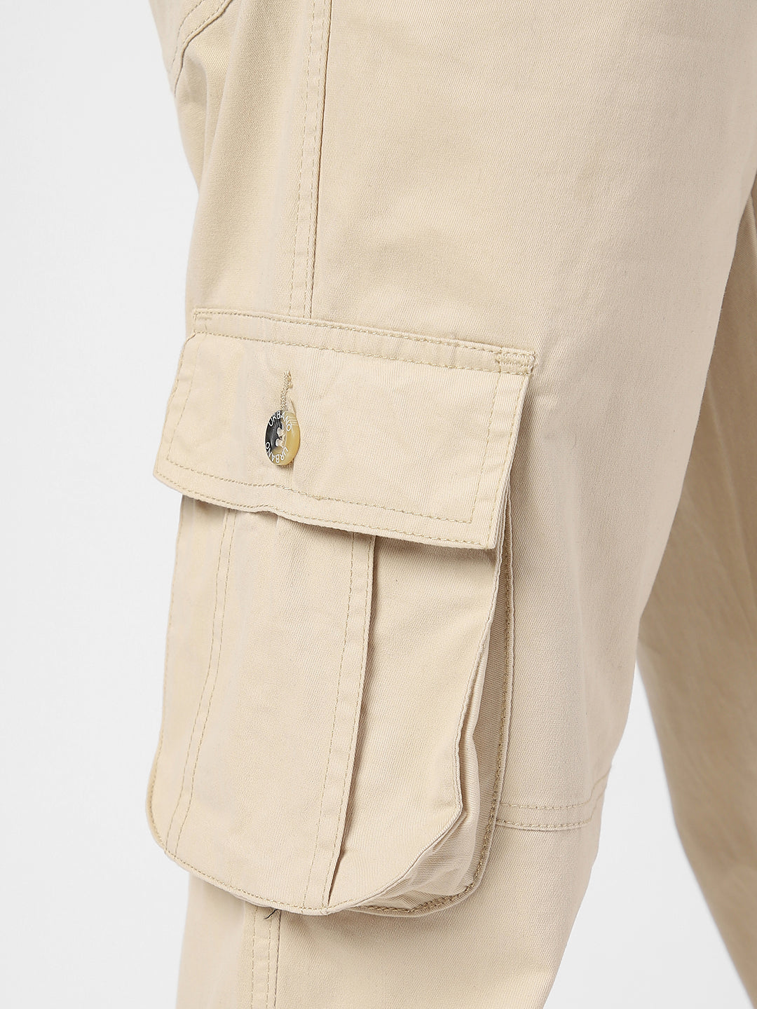 Men's Cream Regular Fit Solid Cargo Chino Pant with 6 Pockets