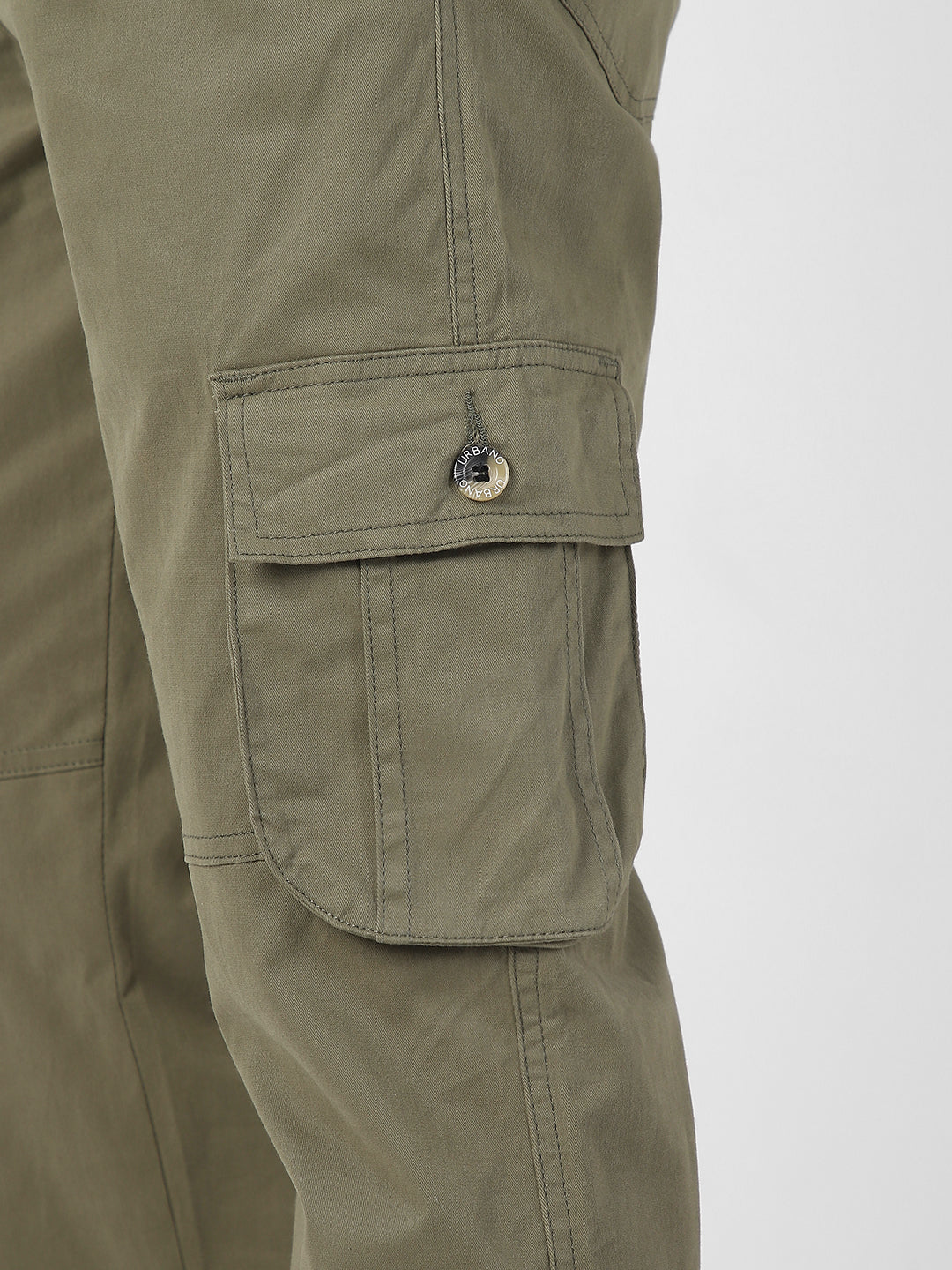 Men's Olive Green Regular Fit Solid Cargo Chino Pant with 6 Pockets
