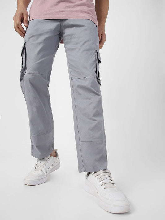 Men's Light Blue Regular Fit Solid Cargo Chino Pant with 6 Pockets
