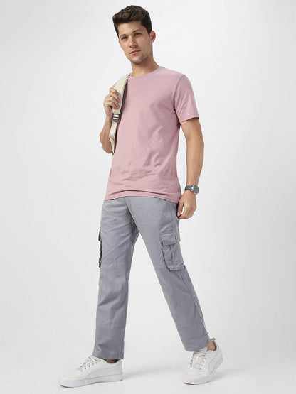 Men's Light Blue Regular Fit Solid Cargo Chino Pant with 6 Pockets