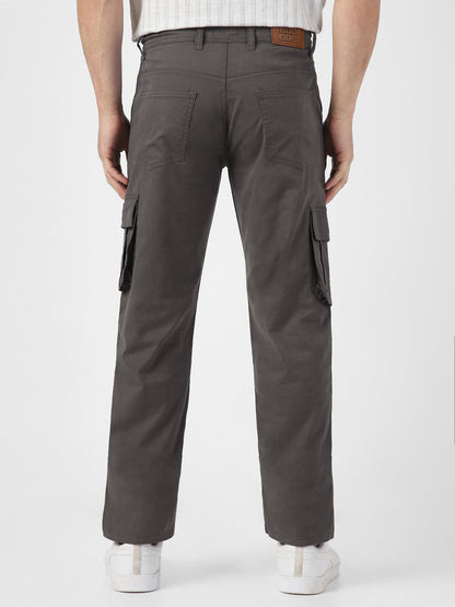 Men's Dark Grey Regular Fit Solid Cargo Chino Pant with 6 Pockets