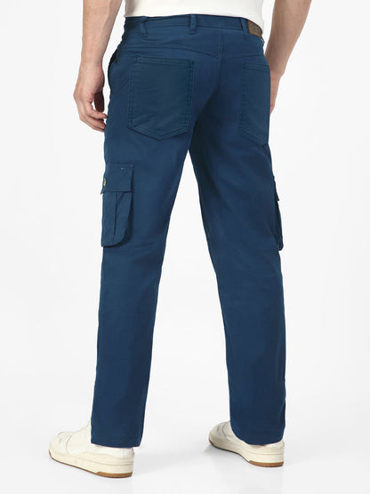 Men's Royal Blue Regular Fit Solid Cargo Chino Pant with 6 Pockets