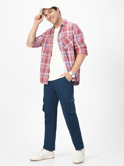 Men's Royal Blue Regular Fit Solid Cargo Chino Pant with 6 Pockets