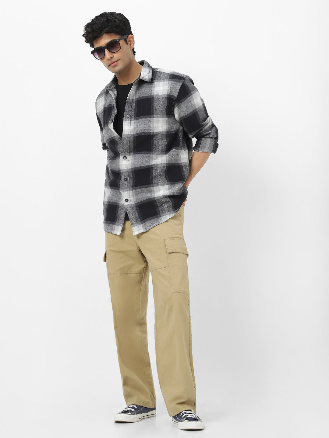 Men's Light Olive Loose Baggy Fit Solid Cargo Chino Pant with 6 Pockets Non-Stretchable