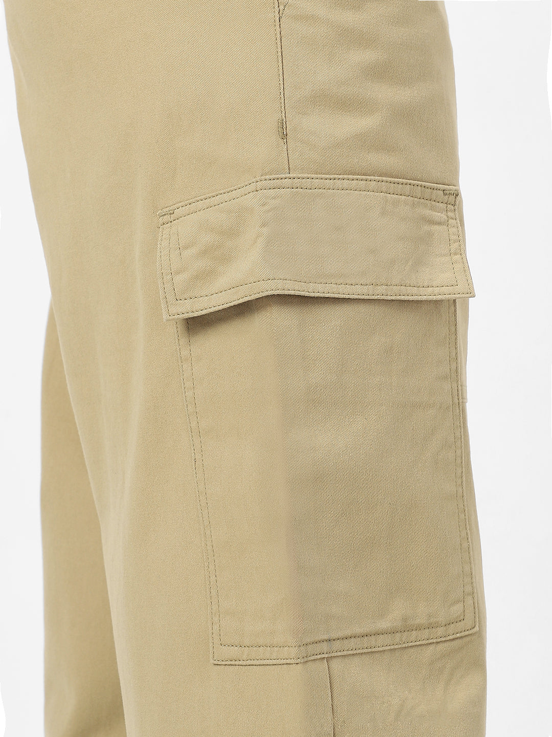 Men's Light Olive Loose Baggy Fit Solid Cargo Chino Pant with 6 Pockets Non-Stretchable