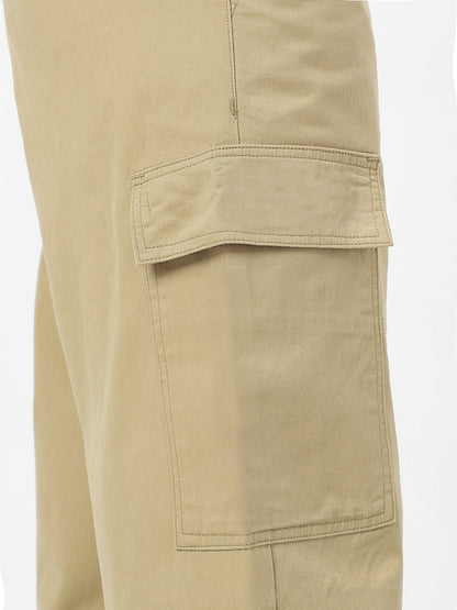 Men's Light Olive Loose Baggy Fit Solid Cargo Chino Pant with 6 Pockets Non-Stretchable