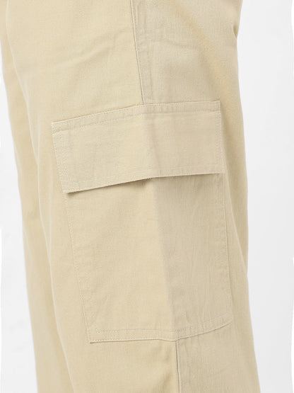 Urbano Fashion Men's Beige Loose Baggy Fit Solid Cargo Chino Pant with 6 Pockets Non-Stretchable