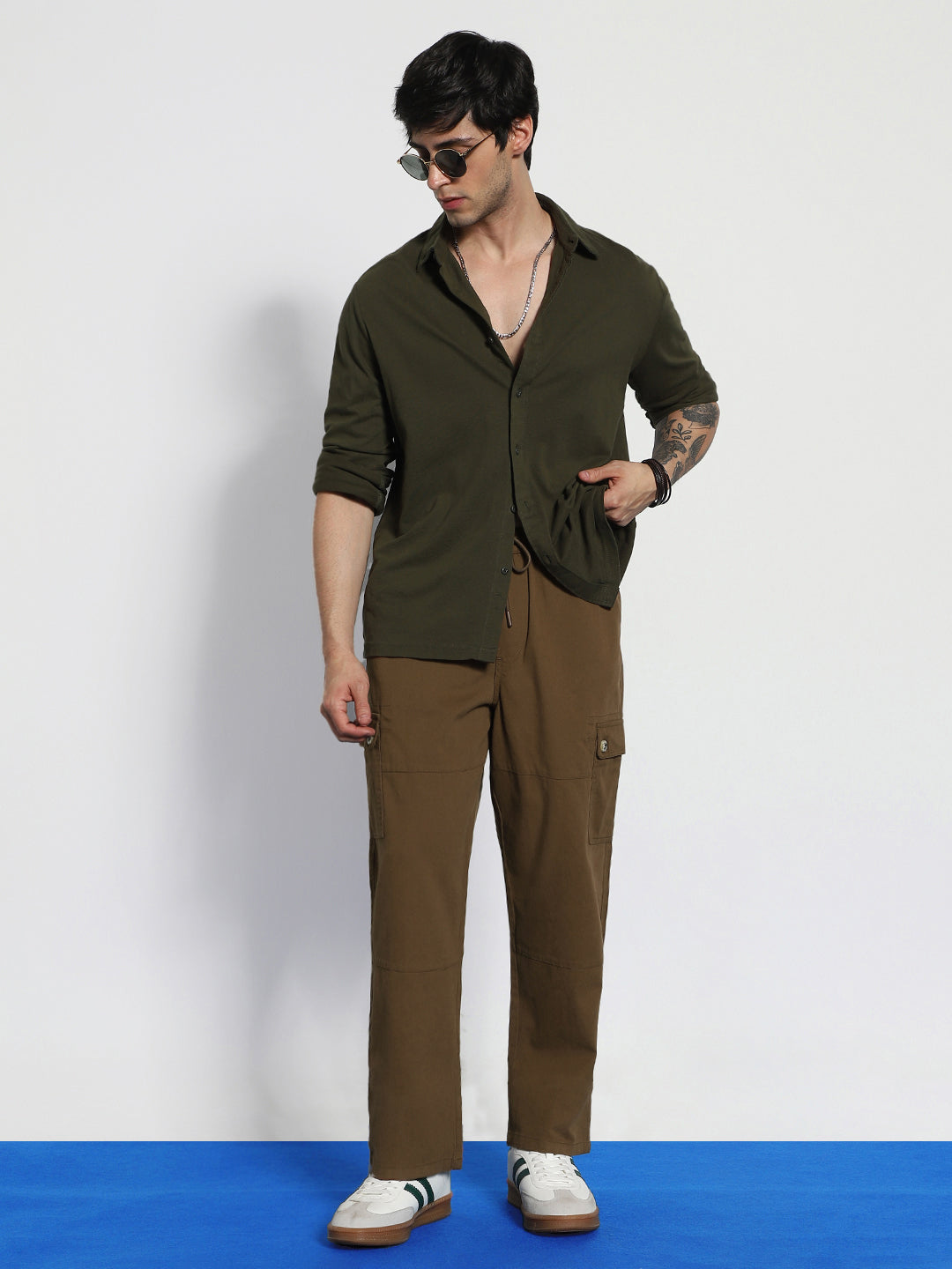 Men's Brown Loose Baggy Fit Cargo Jogger Chino Pant with 6 Pockets Stretchable