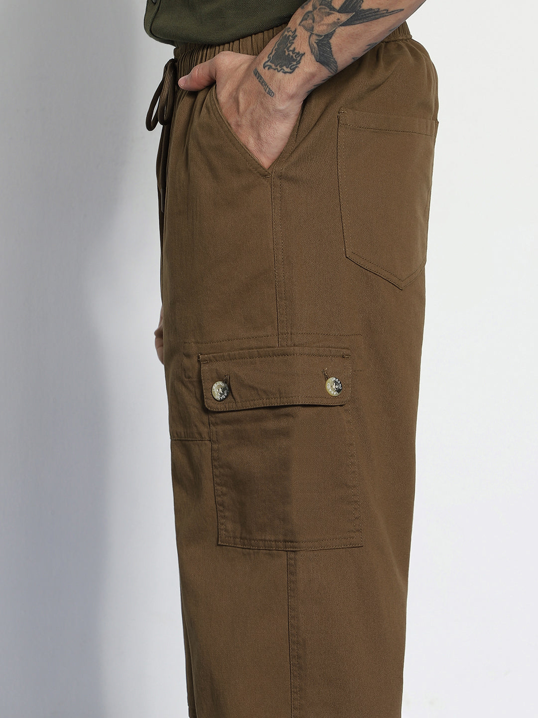Men's Brown Loose Baggy Fit Cargo Jogger Chino Pant with 6 Pockets Stretchable