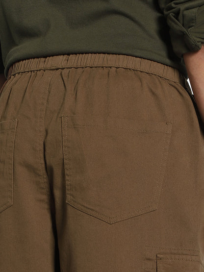 Men's Brown Loose Baggy Fit Cargo Jogger Chino Pant with 6 Pockets Stretchable