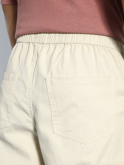 Men's Cream Loose Baggy Fit Cargo Jogger Chino Pant with 6 Pockets Stretchable