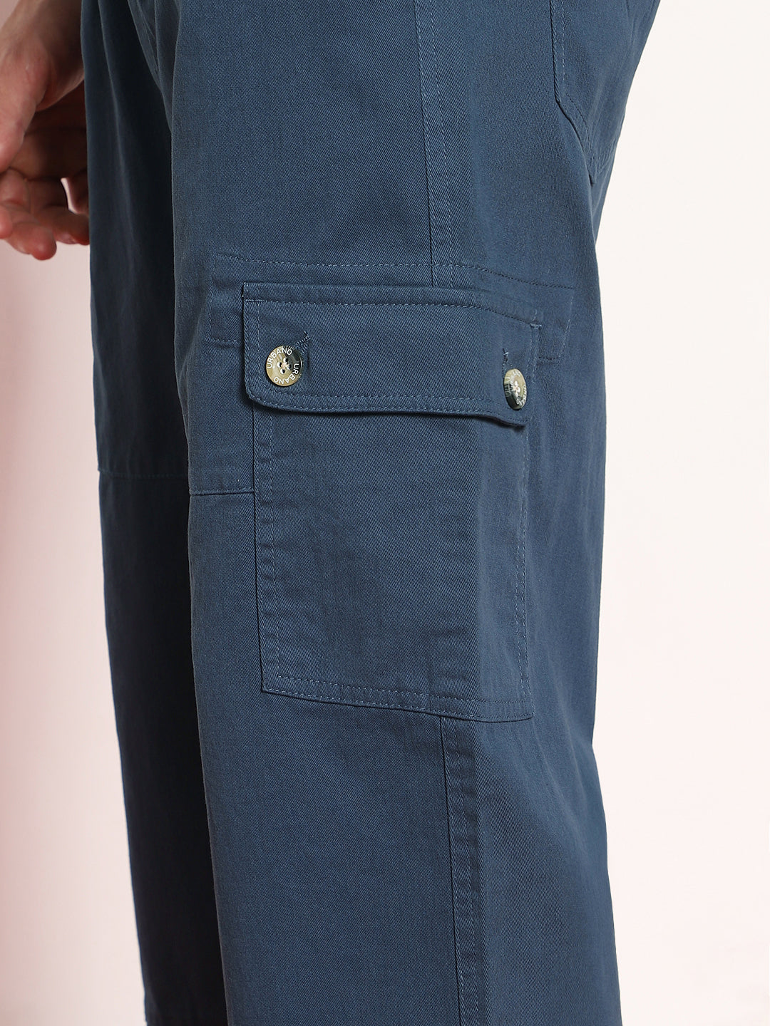 Men's Denim Blue Loose Baggy Fit Cargo Jogger Chino Pant with 6 Pockets Stretchable