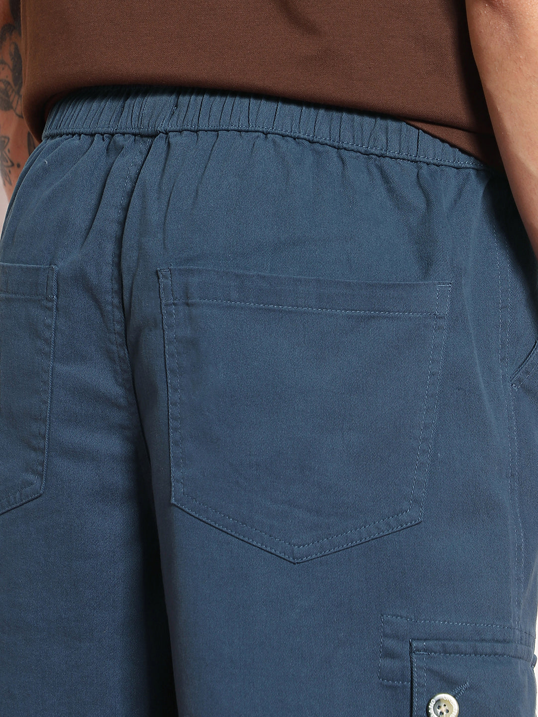 Men's Denim Blue Loose Baggy Fit Cargo Jogger Chino Pant with 6 Pockets Stretchable