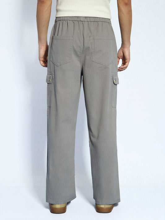 Men's Grey Loose Baggy Fit Cargo Jogger Chino Pant with 6 Pockets Stretchable