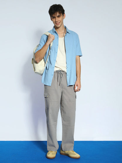 Men's Grey Loose Baggy Fit Cargo Jogger Chino Pant with 6 Pockets Stretchable