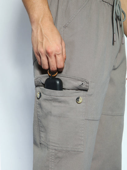 Men's Grey Loose Baggy Fit Cargo Jogger Chino Pant with 6 Pockets Stretchable