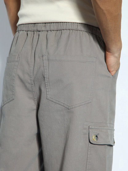 Men's Grey Loose Baggy Fit Cargo Jogger Chino Pant with 6 Pockets Stretchable