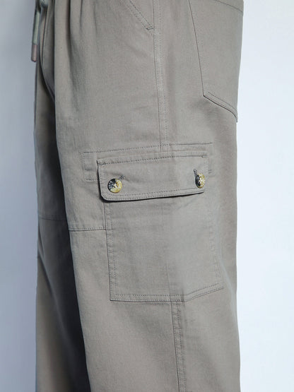 Men's Grey Loose Baggy Fit Cargo Jogger Chino Pant with 6 Pockets Stretchable