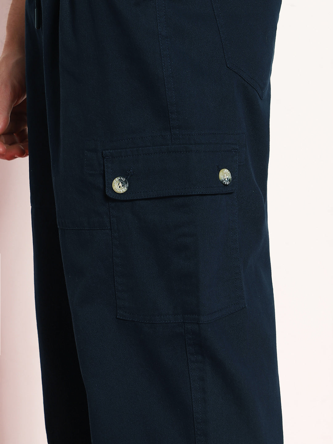 Men's Navy Loose Baggy Fit Cargo Jogger Chino Pant with 6 Pockets Stretchable