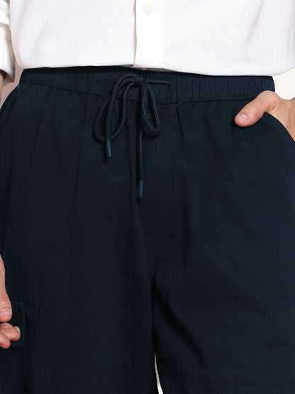Men's Navy Loose Baggy Fit Cargo Jogger Chino Pant with 6 Pockets Stretchable