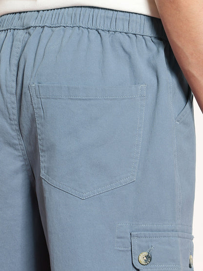 Men's Steel Blue Loose Baggy Fit Cargo Jogger Chino Pant with 6 Pockets Stretchable