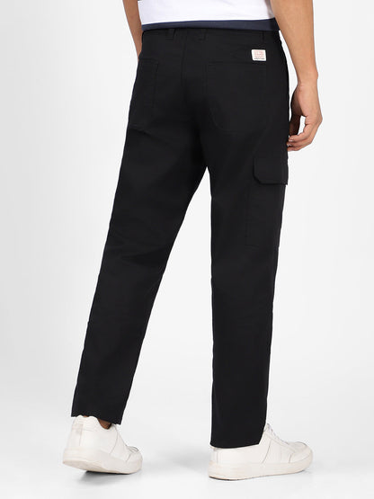 Men's Black Regular Fit Solid Cargo Chino Pant With 6 Pockets