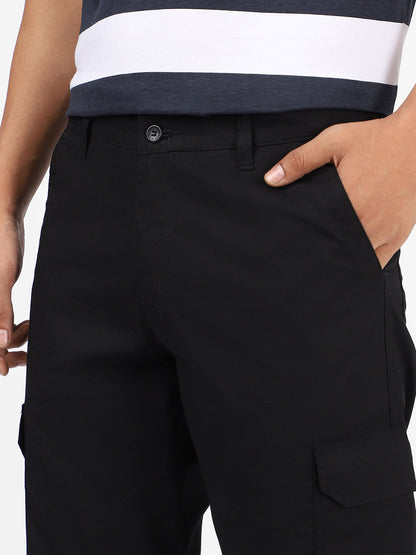 Men's Black Regular Fit Solid Cargo Chino Pant With 6 Pockets
