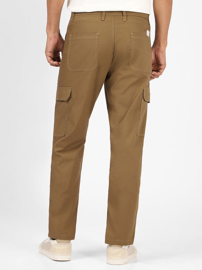 Men's Khaki Regular Fit Solid Cargo Chino Pant With 6 Pockets