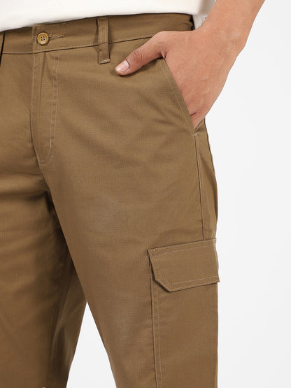 Men's Khaki Regular Fit Solid Cargo Chino Pant With 6 Pockets