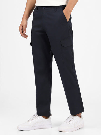 Men's Navy Blue Regular Fit Solid Cargo Chino Pant With 6 Pockets