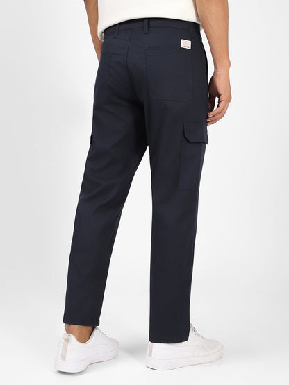 Men's Navy Blue Regular Fit Solid Cargo Chino Pant With 6 Pockets