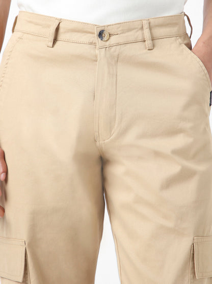 Urbano Fashion Men's Beige Regular Fit Solid Cargo Chino Pant with 6 Pockets Stretchable