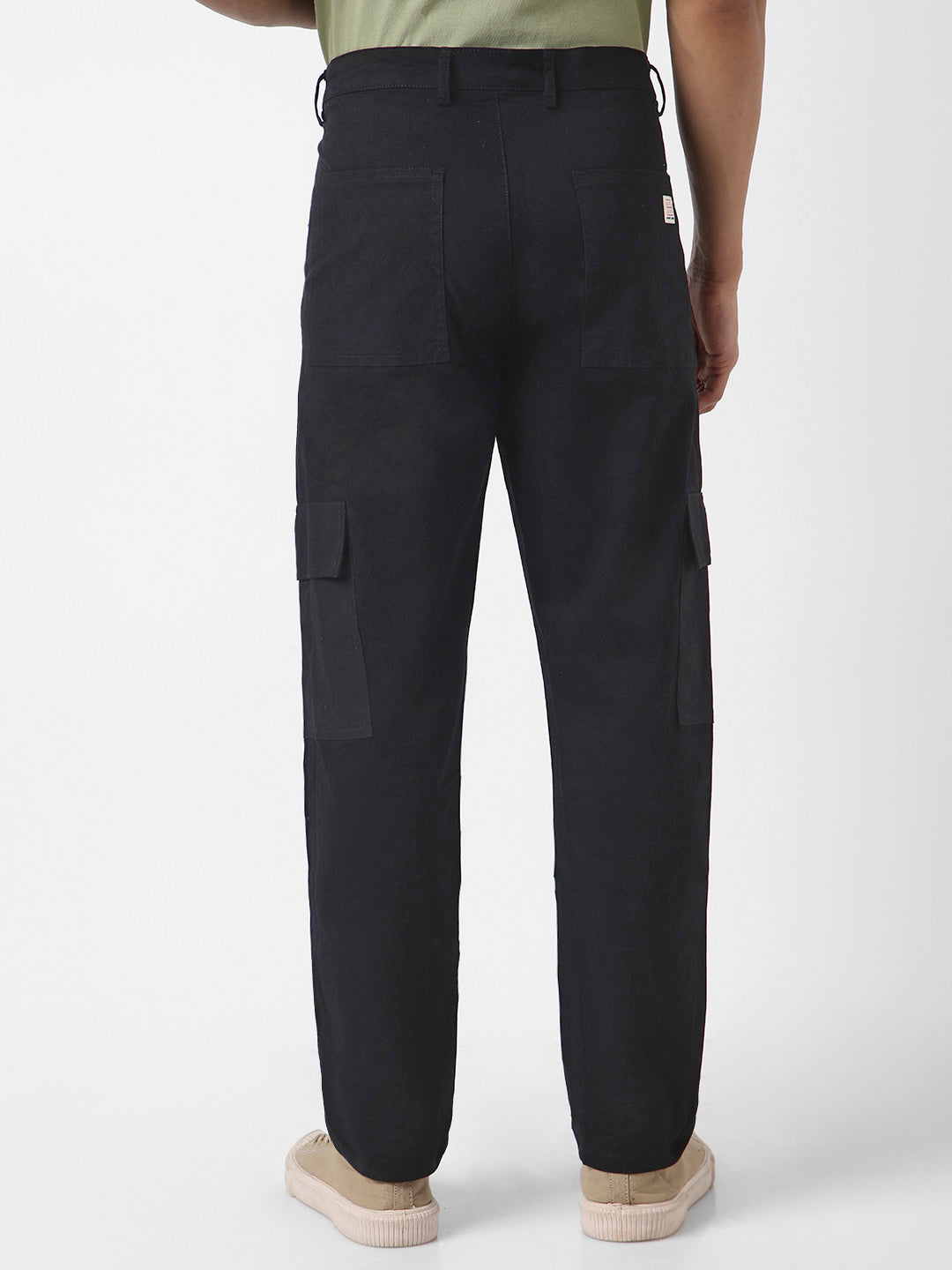 Urbano Fashion Men's Black Regular Fit Solid Cargo Chino Pant with 6 Pockets Stretchable