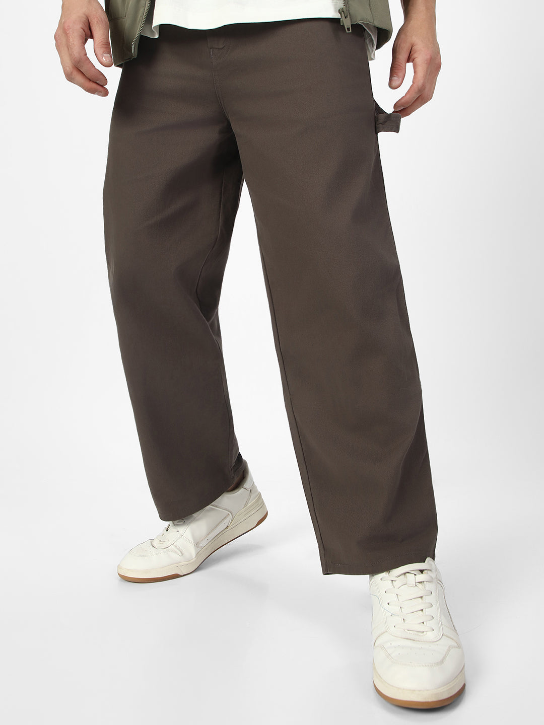 Men's Brown Loose Baggy Fit Solid Carpenter Trouser Pant with 5 Pockets Non-Stretchable