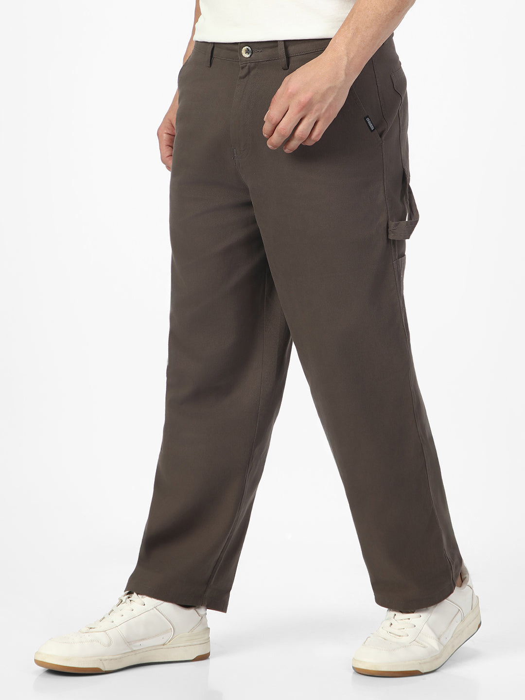 Men's Brown Loose Baggy Fit Solid Carpenter Trouser Pant with 5 Pockets Non-Stretchable