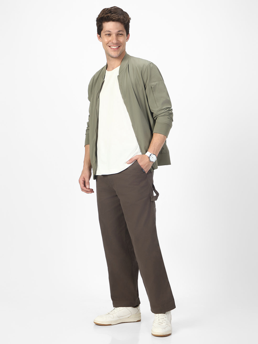 Men's Brown Loose Baggy Fit Solid Carpenter Trouser Pant with 5 Pockets Non-Stretchable