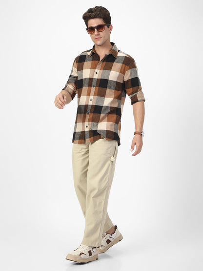 Men's Cream Loose Baggy Fit Solid Carpenter Trouser Pant with 5 Pockets Non-Stretchable