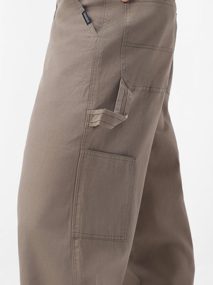 Men's Grey Loose Baggy Fit Solid Carpenter Trouser Pant with 5 Pockets Non-Stretchable