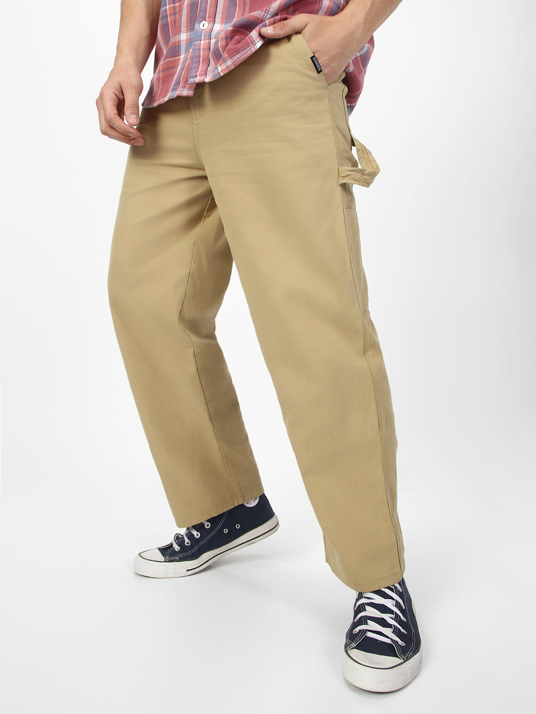 Men's Light Olive Loose Baggy Fit Solid Carpenter Trouser Pant with 5 Pockets Non-Stretchable