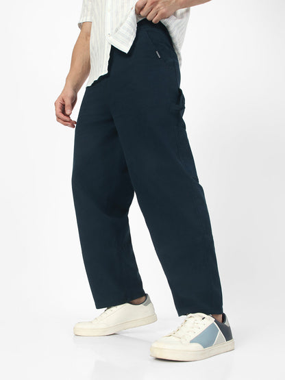 Men's Navy Loose Baggy Fit Solid Carpenter Trouser Pant with 5 Pockets Non-Stretchable