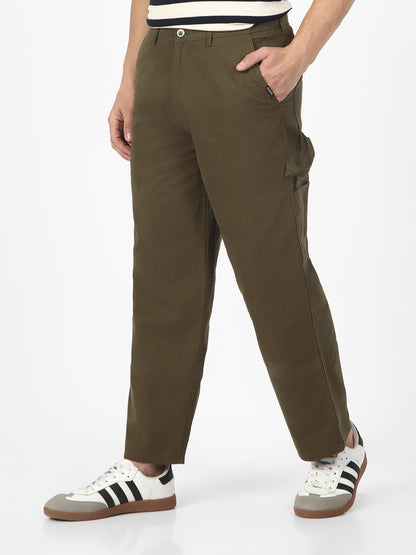 Men's Olive Loose Baggy Fit Solid Carpenter Trouser Pant with 5 Pockets Non-Stretchable