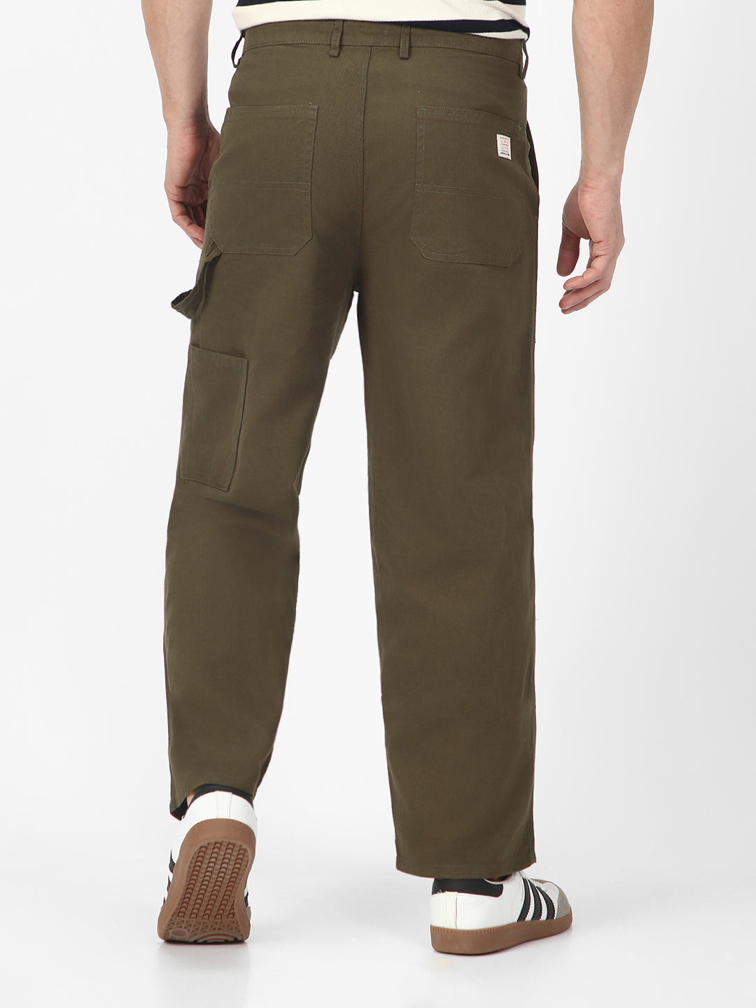 Men's Olive Loose Baggy Fit Solid Carpenter Trouser Pant with 5 Pockets Non-Stretchable