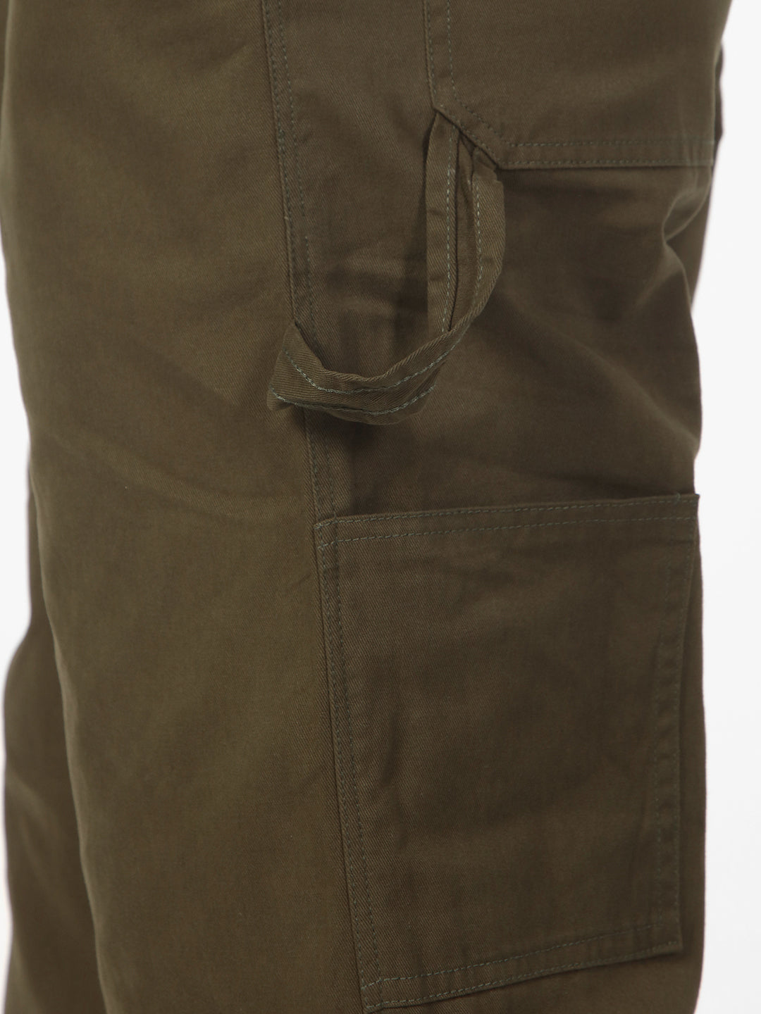 Men's Olive Loose Baggy Fit Solid Carpenter Trouser Pant with 5 Pockets Non-Stretchable